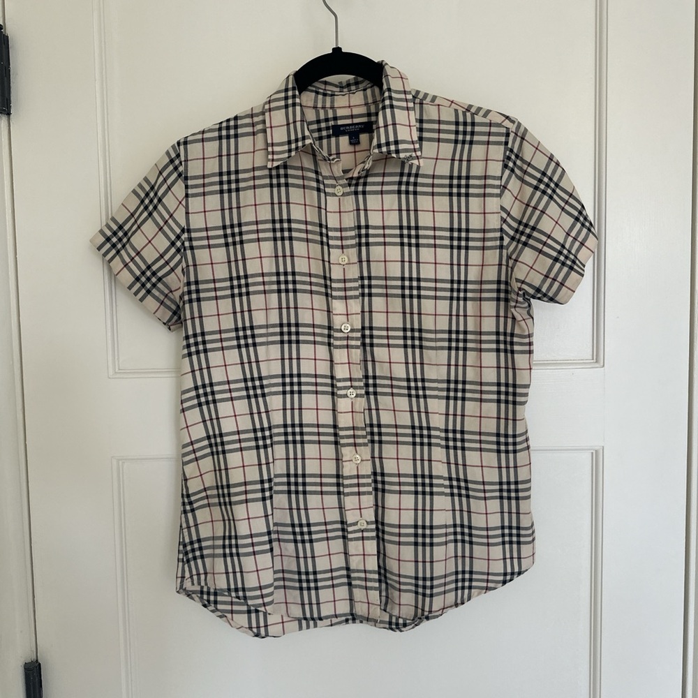 Burberry Beige and Black Plaid Button Down Shirt